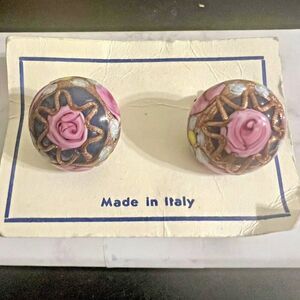 VTG Womens Earrings Venetian Murano Glass Wedding Cake Floral Made in Italy